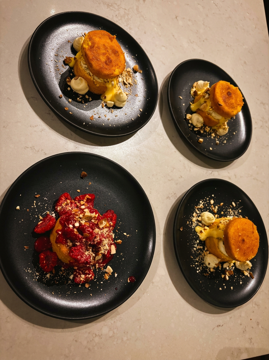 Orange and almond cake with custard and toasted almonds