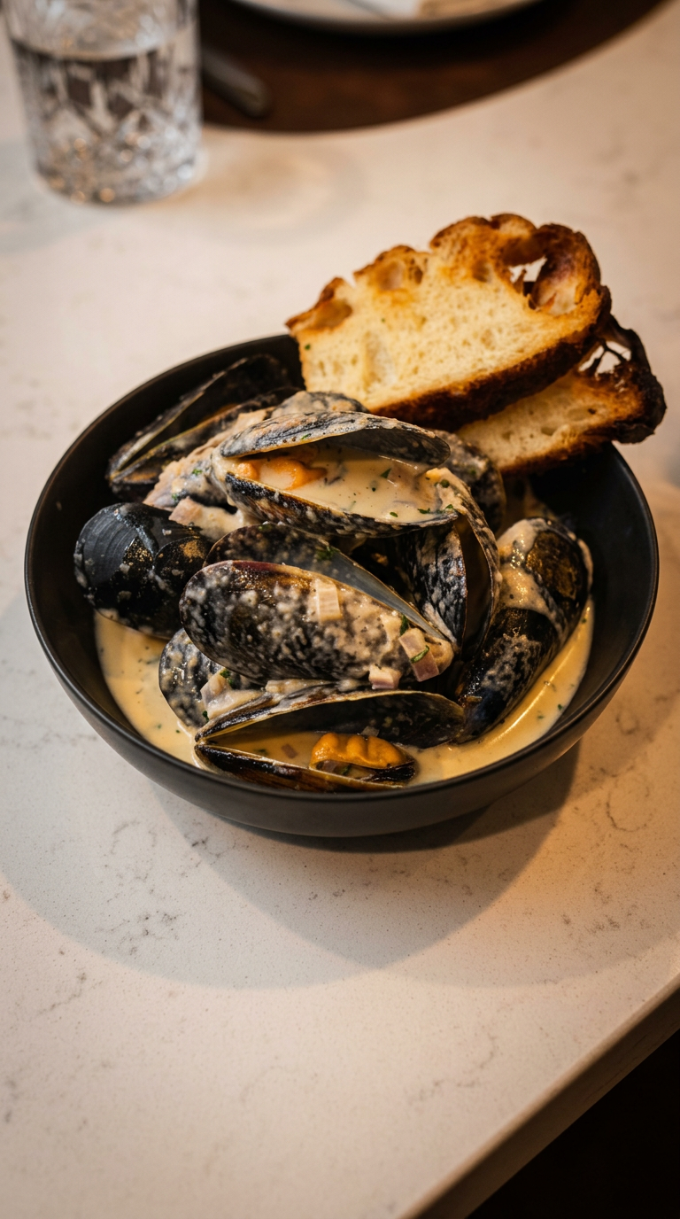 Mussels in creamy white wine sauce